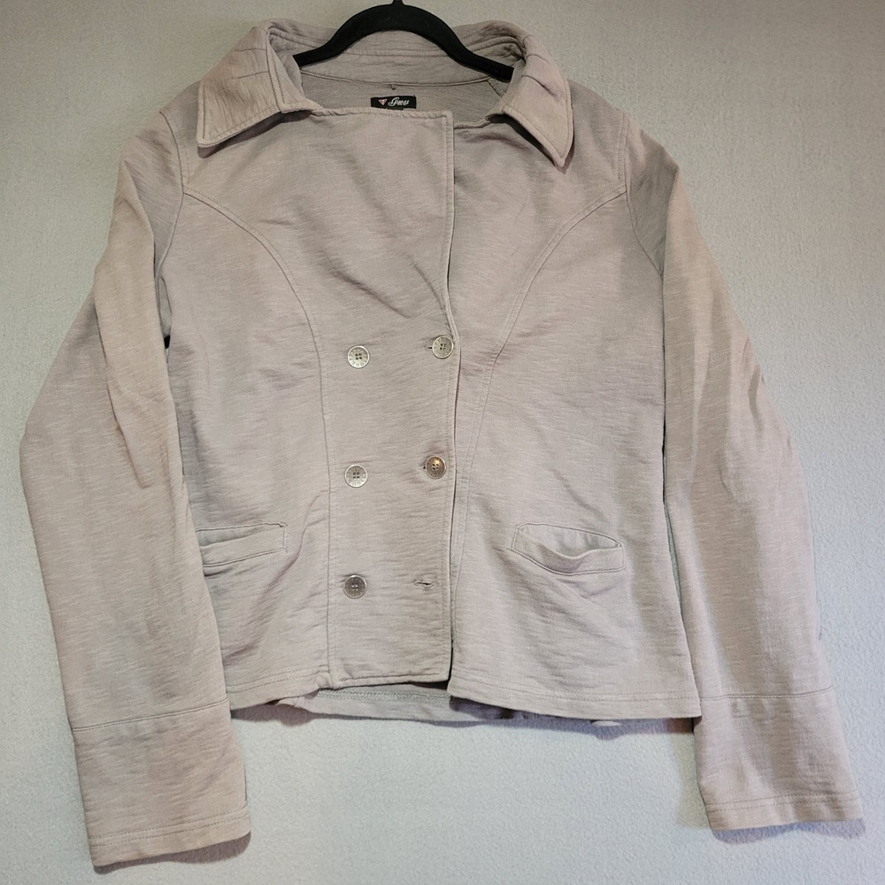 Guess Womens XL Gray Double Breasted Knit Blazer Jacket Slub Texture